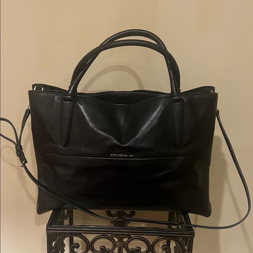 Coach Black Leather Burrough Bag with Shoulder Strap